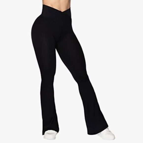 Sunzel Crossover Flared Leggings in Black Size Extra Large - Picture 1 of 5